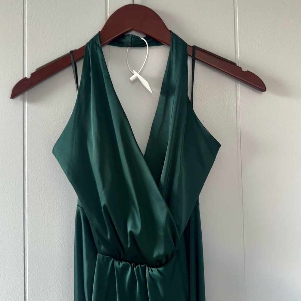 Small Satin Dark Green Backless Halterneck Dress